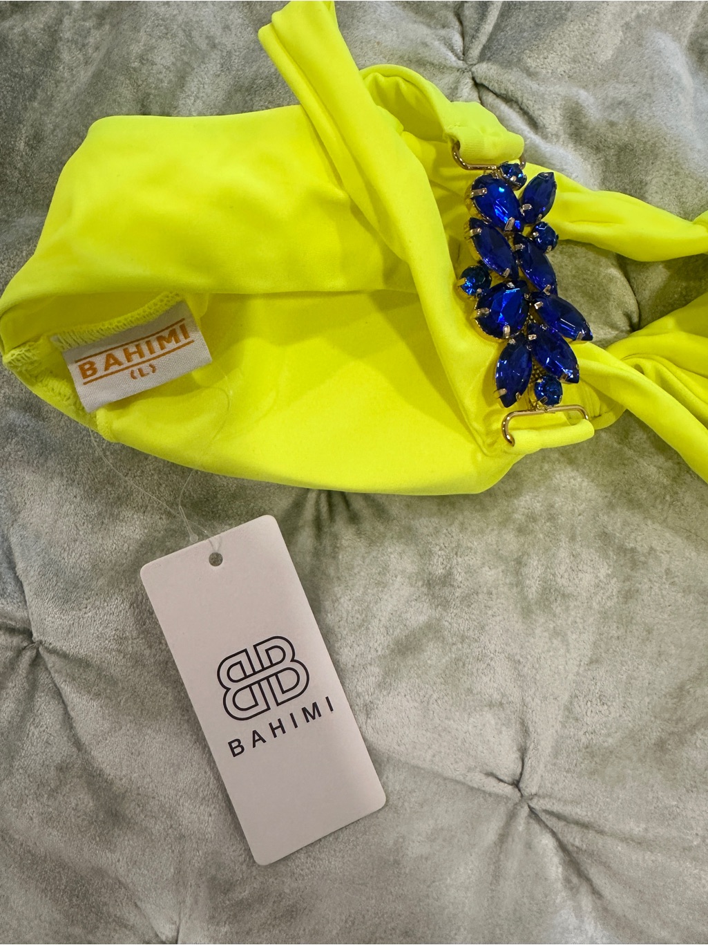 Nwt Bahimi Swim Zhara Lightning Bolt Yellow And Blue Triangle Top Sz L — image 5 of 8